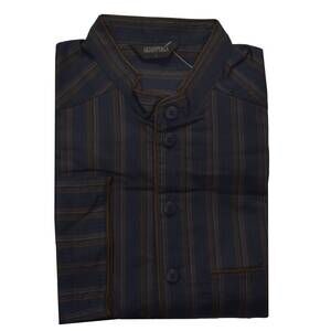 NEW GRIGIO PERLA men's striped cotton pajama top in navy/brown